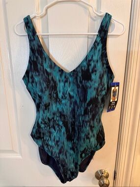 TYR Teal & Black Abstract One-Piece Swimsuit